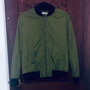 JustFab Green Bomber Jacket with Black Trim